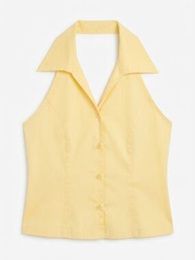 PROFILE Vintage Sleeveless Halter Button-Front Collared Top in Pale Yellow Small